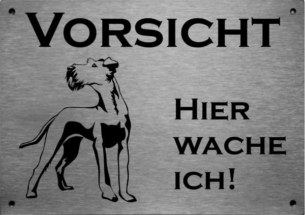 Edelstahl Warnschild Irish Terrier VORSICHT Hier wache ich!